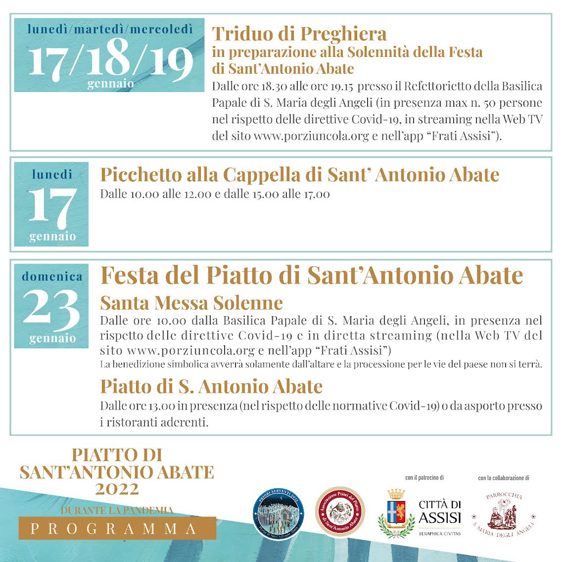 Covid festa del Piatto di Sant'Antonio Abate 2022 variazione programma