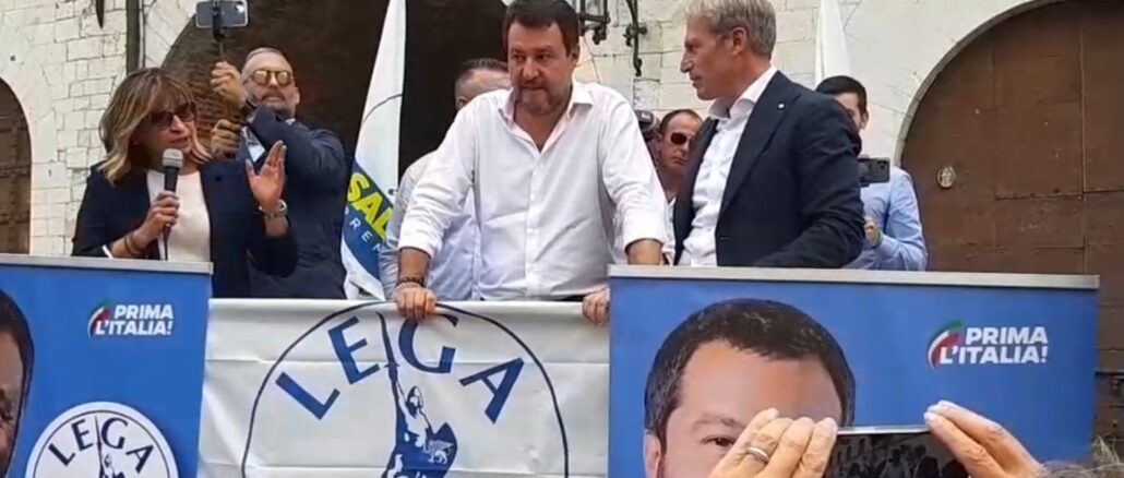 Matteo Salvini ad Assisi, a sostegno del candidato a sindaco Marco Cosimetti